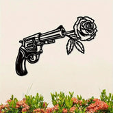 CIFbuy™ Stunning Iron Artfully Crafted Rose & Revolver Metal Wall Sign - Geometric-Cut Sculptures for Bedroom, Perfect for Year-Round & Christmas Home Decor, Unique Beauty Blend - Wall Sculptures.