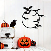 Rust-Colored Flying Bats Metal Wall Art - Halloween Bat Ornament & Plaque, Cute Gothic Decor for Indoor/Outdoor, Spooky Seasonal Decoration-Wall Sculptures