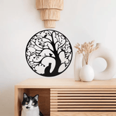 Alluring Charming Tree of Life Decor: An enchanting rustic wall art for your home. The delicate statue ornaments on this piece, featuring a cat, a bird, and rustic metal, create an inviting and harmonious environment.Wall Sculptures.
