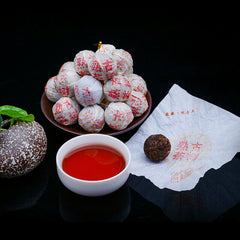 HelloYoung Bag of Dragon Ball Ripe Pu'er Tuo Tea Zhonghong Yin Brown Mountain Tea 350g
