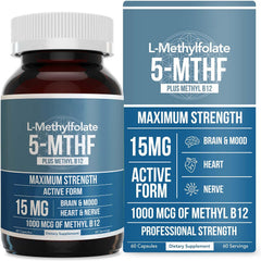 L-Methylfolate 5-MTHF Capsules - High-Potency Folate Supplement 60 Serving