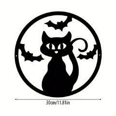 1 件金属万圣节蝙蝠猫咪墙饰黑色圆形蜘蛛网女巫南瓜门牌墙画万圣节亡灵节家庭派对装饰品