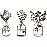 CIFbuy™ Modern Charming 3-Pcs Black Metal Flowers Wall Decor - Delightful Metal Vase Wall Art & Sculptures, Transform Kitchen/Bathroom/Bedroom into Cozy Retreats - Wall Sculptures