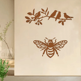 CIFbuy™ Rustic Metal Bee & Bird Wall Decor Set - Handcrafted Iron Wall Art for Porch & Garden, Delicate Beehive Sculpture with Branch-Mounted Bird Figurine, Weather-Resistant Outdoor Decoration, Collectible Figurines.