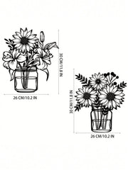 1个向日葵花瓶金属墙饰,黑色百合花瓶壁挂雕塑,室内客厅卧室花店厨房浴室装饰,礼品,女士艺术品,适合放置钥匙、小饰品等,壁挂式收纳架,墙面装饰,适合家居和节日装饰,适合现代家居装饰