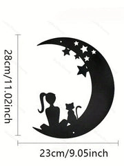 1 Pc Beautiful Girl With A Kitten Sitting On The Stars And The Moon Metal Wall Decoration: Gorgeous Interior Decoration, Creating A Sense Of Family Happiness, Suitable For Various Spaces Such As Halls And Bedrooms, Suitable For Various Festivals