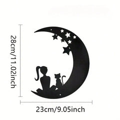 1 Pc Beautiful Girl With A Kitten Sitting On The Stars And The Moon Metal Wall Decoration: Gorgeous Interior Decoration, Creating A Sense Of Family Happiness, Suitable For Various Spaces Such As Halls And Bedrooms, Suitable For Various Festivals