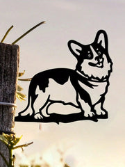 “1 件柯基犬剪影镂空墙饰 - 乡村户外家居花园装饰,小型动物爱好者的完美花园插牌装饰”