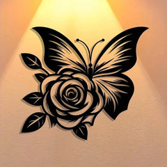 1pc Exquisitely Crafted: Butterfly Heart Rose Metal Sign, Halloween Abstract Art Christmas Elegant Design, Wall Artwork, Craft Sign Wall Decoration, Suitable For Office, Home Living Room