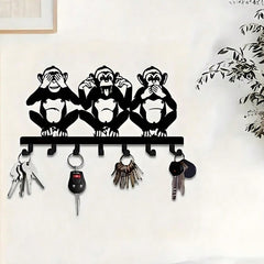 1 PC Charming Three Monkeys Metal Wall Art With Key Hooks - Easy To Install, Suitable For Jackets, Hats, Towels, Inspired By Nature Modern Wall Decor. Room Decor Bedroom Decor Home Decor