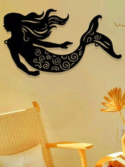 "1pc Rustic Metal Mermaid Wall Art - Handcrafted Outdoor & Indoor Wall Decor for Patio, Garden, Living Room, Bedroom - Unique Housewarming Gift, Coastal Home Decor, Beach-Themed Wall Hanging"