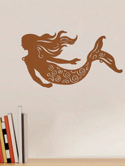 "1pc Rustic Metal Mermaid Wall Art - Handcrafted Outdoor & Indoor Wall Decor for Patio, Garden, Living Room, Bedroom - Unique Housewarming Gift, Coastal Home Decor, Beach-Themed Wall Hanging"