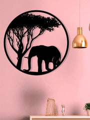 " Black Metal Iron Wall Art - Elegant Elephant & Tree Circle Design, Nature-Inspired Home Decor for Indoor & Outdoor Spaces, Unique Personalized Gift for Housewarming, Wedding, or Anniversary"