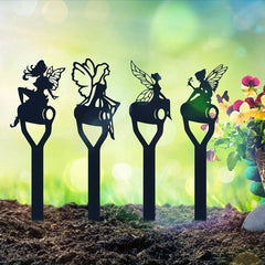 1件装魔法花园装饰品 - 异想天开的仙女插杆,造型为手持铁锹的顽皮小精灵,是户外墙面装饰和花园派对点缀的完美之选。适用于花园、花园装饰、节日必备品,采用百年烤漆工艺,优质材料,易于安装。