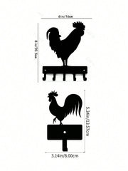 1 PC, Country Chic Decor Midnight Rooster Wall Hook - Matte Black Farm Metal Hanger With Comb Texturing | Rustic Organizer For Keys & Aprons , Applicable To Multiple Areas Such As Lounges And Sleeping Quarters.