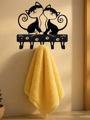 1 PC Cute Two Black Cats Featured Design Storage Rack Wall Rack With Wall Hook Keychain Cat Decorative Hook Hanger Iron Hook Wall Hanging Hook, Suitable For Modern Home Decor, Home Decoration