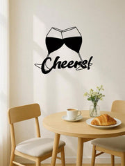 1 件金属葡萄酒主题墙饰 - 带有酒杯设计的“干杯”标志 - 现代黑色墙面雕塑,适用于厨房、酒吧、餐厅 - 室内外葡萄酒主题礼品,适合现代家居装饰、房间装饰、卧室装饰、浴室装饰,防水、防锈、耐用,墙面装饰。