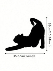 1 Pc Enchanting Metal Wall Panel of Stretching Cat | Exquisite Cat Silhouette Wall Decoration Sticker. This graceful iron art silhouette showcases a fascinating hanging wall art. It adds a touch of charm and playfulness, creating a captivating atmosphere