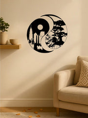 A pair of elegant Tai Chi-inspired metal wall sculptures, depicting city and landscape motifs. Perfect for enhancing indoor and outdoor spaces like homes, patios, or balconies. An ideal wall decor gift for housewarming occasions, combining artistic sculpt