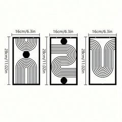 Three abstract geometric metal wall art pieces, perfect for living rooms, bedrooms, or studios. These iron crafts blend abstract shapes with artistic sophistication, showcasing unique decorative charm,Suitable for modern home decor, home decoration, room