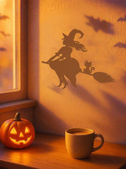 Enchanting witch dancing with butterflies metal wall art, available in black or rustic bronze. Perfect for Halloween and year-round decor, it complements modern interiors like the living room, bedroom, and even bathroom. Waterproof, anti-rust, and durable