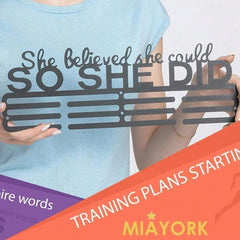 "She Believed She Could So She Did" Medal Display With Bonus Hook - Award Holder For Cheerleading, Gymnastics, Dance Competition, Soccer, Swimming Trophies And Ribbons - Sports Medal Organizer For Girls Room Decor