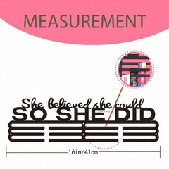 "She Believed She Could So She Did" Medal Display With Bonus Hook - Award Holder For Cheerleading, Gymnastics, Dance Competition, Soccer, Swimming Trophies And Ribbons - Sports Medal Organizer For Girls Room Decor