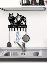 1pc Black Metal Horse-Shaped Home Decor Wall Hook/Mug Hanger, Exquisite Personalized Gift, Suitable For Kitchen, Bedroom, Bathroom, Living Room, Office