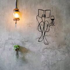 Women's Wine Tasting & Reading Metal Wall Decor, Books And Wine, Minimalist Line Art, Home Wall Decoration, Metal Wall Art, Interior Design, Canvas, Poster, Birthday & Graduation Gift, Room Decor