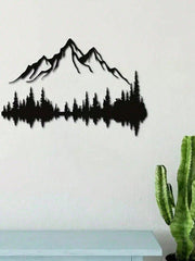Set of 2 Large Black Metal Wall Art Sculptures – Mountain & Pine Tree Design, Rustic Farmhouse Wall Decor for Living Room, Bedroom, Patio, Garden | 16" x 7.1" Indoor/Outdoor Hanging Art, Nature-Inspired Gothic Style, Housewarming Gift for Men & Women, Hom