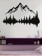 Black Metal Wall Art Set of 2 - Mountain and Forest Tree Sculpture, Large 16" x 7.1" Rustic Modern Wall Décor for Farmhouse, Living Room, Bedroom, Patio & Garden | Indoor & Outdoor Weather Resistant Metal Wall Hanging | Unique Housewarming Gift, Durable H
