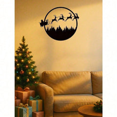 Spooky Halloween Merry Christmas 24 Inch Round Metal Wall Sign, Double-Sided Hanging Decor for Fireplace Porch Yard, Seasonal Holiday Gift for Family
