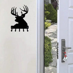 CIFBUY 6-9 Inch Metal Deer Head Key Holder, Wall Mounted Rustic Key Rack with Hooks for Coat and Keys Hanger