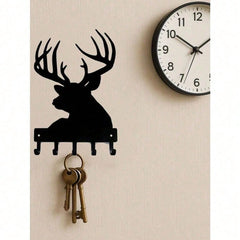Vintage Antelope Head Metal Key Holder & Coat Rack, Farmhouse Wall Hooks for Entryway, Practical Housewarming Gift