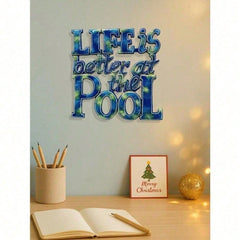 Coastal Pool Metal Wall Art, Life's Better At The Pool Sign for Patio Bathroom Bedroom, Tropical Summer Beach Decor Gift for Pool Lovers Housewarming
