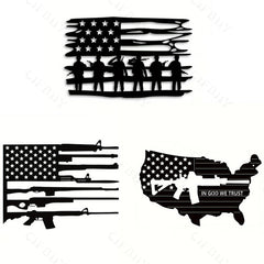 3pcs American Flag Gun Metal Wall Art - Durable Metal Construction, Wall-Mounted Design - Patriotic Independence Day Decor, 4th of July Gift, Classic Rugged Elegance for Home and Office, Statue Wall Decoration
