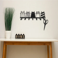 CIFbuy™ Iron Cat Wall Rack with 7 Hooks, Heavy-Duty Key & Coat Hanger for Entryway Decor, Rust-Resistant Metal Mounted Organizer - Functional Wall Sculptures.
