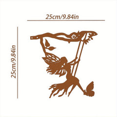 CIFbuy Whimsical Hanging Elf Wall Art - Delicate Steel Branch Silhouette Sculpture, Magical Outdoor Decor for Fairy Garden & Enchanted Spaces, Durable Iron Craft & Outdoor statue.
