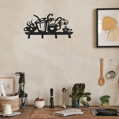 CIFbuy™ Black Iron Key Organizer Wall Mount - Coffee Cup Shaped Metal Hook Rack for Tidy Key Storage, Stylish Home Décor Accent with Industrial Charm, Wall Sculptures.