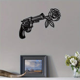 CIFbuy™ Stunning Iron Artfully Crafted Rose & Revolver Metal Wall Sign - Geometric-Cut Sculptures for Bedroom, Perfect for Year-Round & Christmas Home Decor, Unique Beauty Blend - Wall Sculptures.