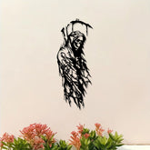 Grim Reaper Metal Wall Decor (1pc) – Victorian Gothic Iron Statue with Exquisite Skull Design | Black Powder-Coated, Fine Craftsmanship, Year-Round Dark Style Decoration | Unique Gift for Living Rooms.Wall Sculptures