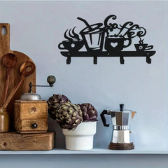 CIFbuy™ Black Iron Key Organizer Wall Mount - Coffee Cup Shaped Metal Hook Rack for Tidy Key Storage, Stylish Home Décor Accent with Industrial Charm, Wall Sculptures.