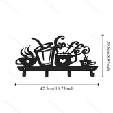 CIFbuy™ Metal Coffee Cup Key Holder - 5 Hook Wall-Mounted Organizer Rack for Living Room, Elegant Wrought Iron Home Decor with Stylish Sign Design, Collectible Figurines.