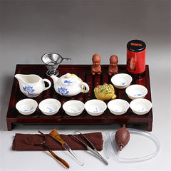 CJ281 Chinese Kung Fu Tea Set Drinkware Purple Clay ceramic include Tea Pot Cup,Tureen Infuser Natural wood Tea Tray Chahai