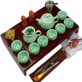 CJ281 Chinese Kung Fu Tea Set Drinkware Purple Clay ceramic include Tea Pot Cup,Tureen Infuser Natural wood Tea Tray Chahai