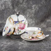 Pastoral Flower Bird Bone China Tea Cup Saucer Spoon Set 200ml British Cafe Porcelain Coffee Cup Advanced Ceramic Teacup