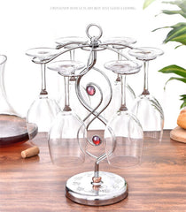 Nordic Style Goblet Holder Wine Cup Rack Red Wine Glass Cup Standing with 6 Hooks Stainless Steel Hanging Drinking Glasses Rack