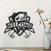 CIFbuy™ Artisanal Exceptional Fishing-Themed Metal Sign - Handcrafted Welcome Bass Design, Rustic Fishermen's Gift for Cabin Decor