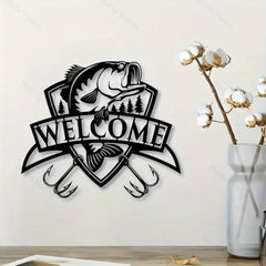 CIFbuy™ Artisanal Exceptional Fishing-Themed Metal Sign - Handcrafted Welcome Bass Design, Rustic Fishermen's Gift for Cabin Decor