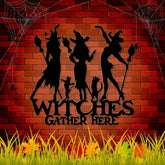 "Witches Gather Here" Metal Sign - Vintage Halloween & Fall Wall Decor, Witchy Porch Art with Rustic Charm -Wall Sculptures